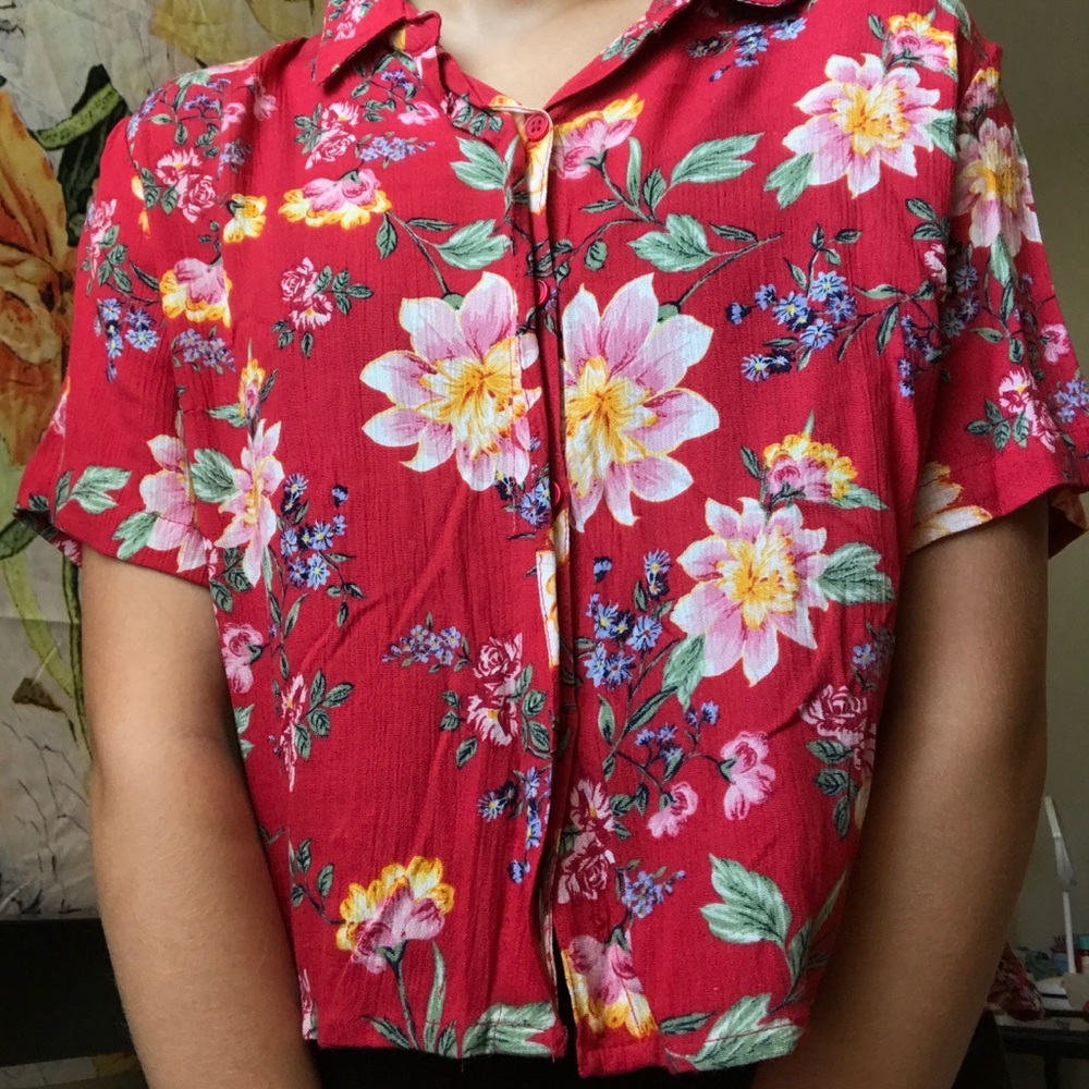 PACSUN cropped Hawaiian button down short-sleeve